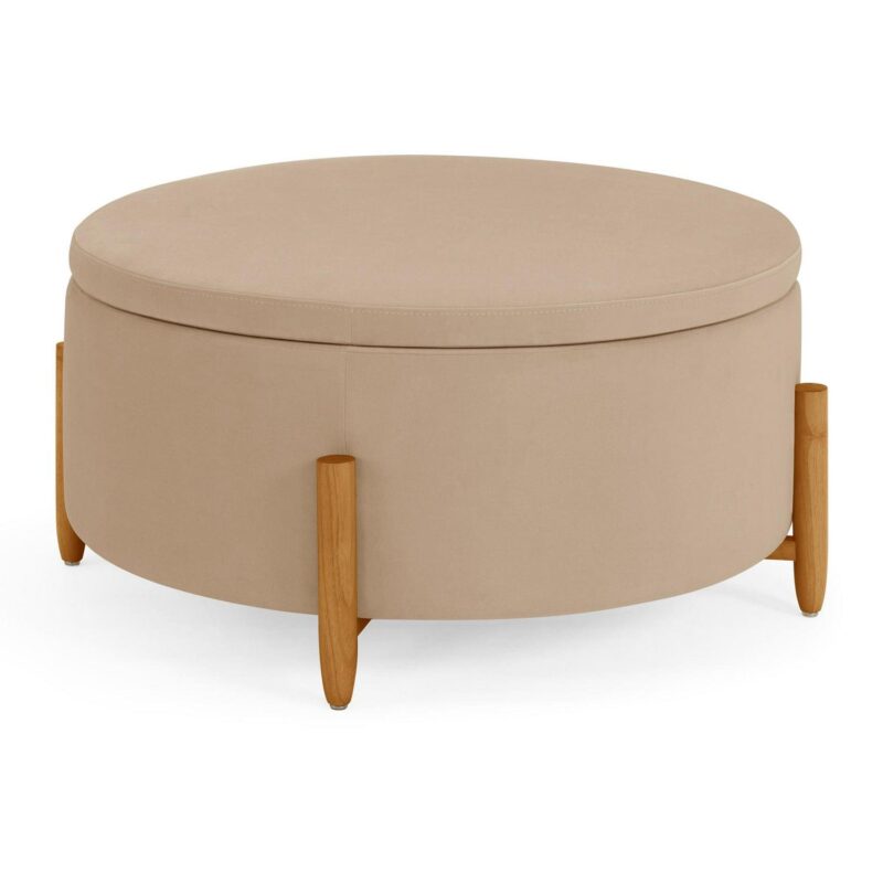Better Homes and Gardens Springwood Round Storage Ottoman, Beige Velvet - Image 4