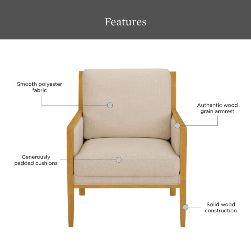 Better Homes and Gardens Windsor Linen Armchair, Light Honey Wood - Image 2