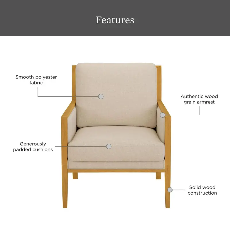 Better Homes and Gardens Windsor Linen Armchair, Light Honey Wood - Image 2