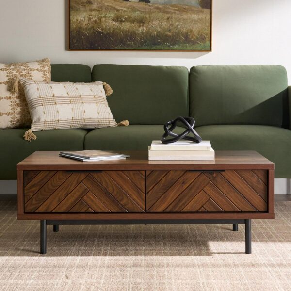 Better Homes and Gardens Wyatt Geo Modern Rectangular Wood Coffee Table with Storage, Walnut Brown