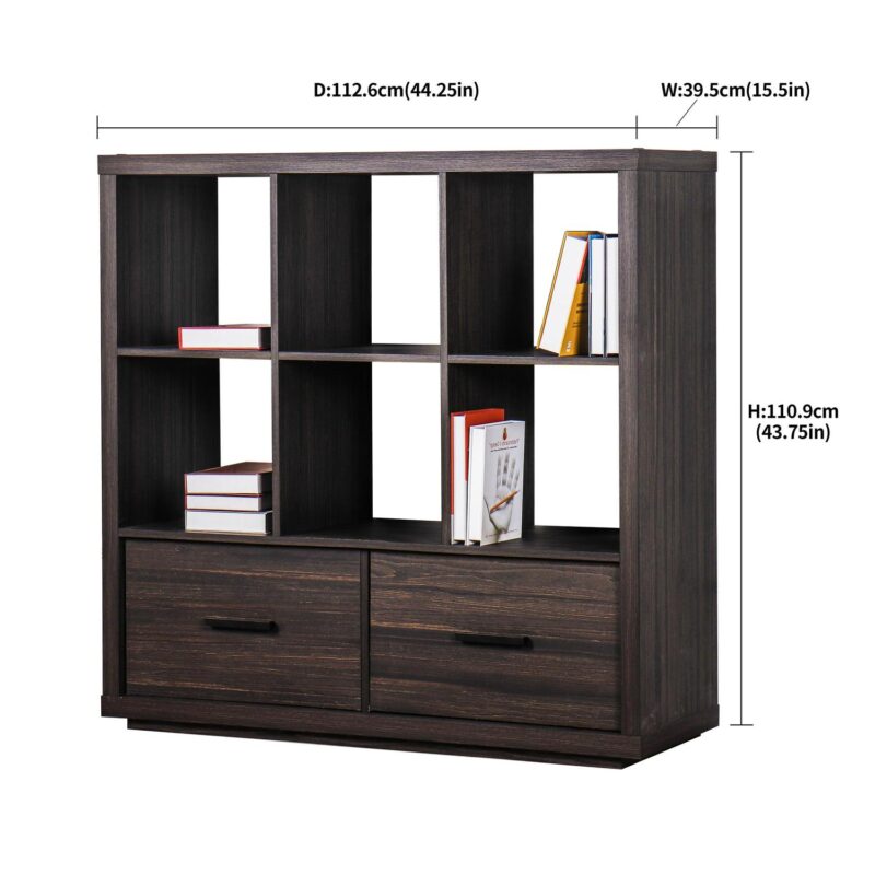 Better Homes and Gardens Steele 6 Cube Storage Bookcase Organizer with Drawers, Tobacco Oak Finish - Image 9