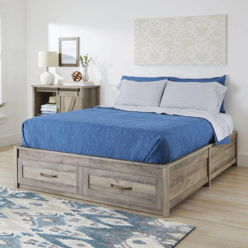 Better Homes and Gardens Modern Farmhouse Queen Platform Bed with Storage, Rustic Gray Finish - Image 2