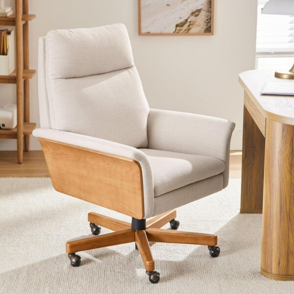 Better Homes and Gardens Juliet Tall Back Office Chair, Cream and Light Honey Finish