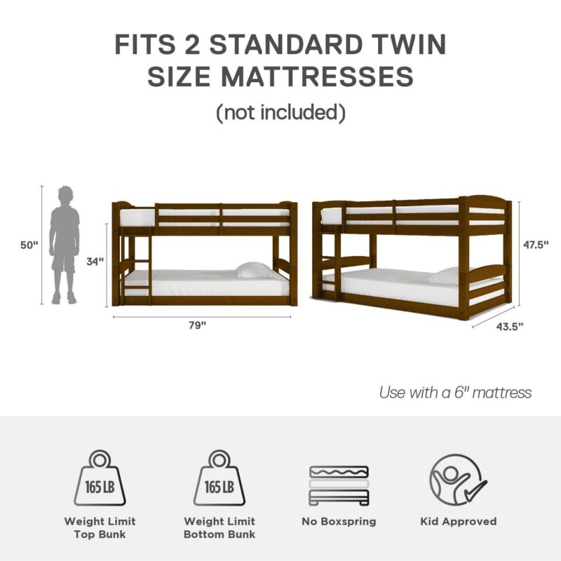 Better Homes and Gardens Tristan Twin-over-Twin Convertible Floor Bunk Bed, Mocha - Image 6
