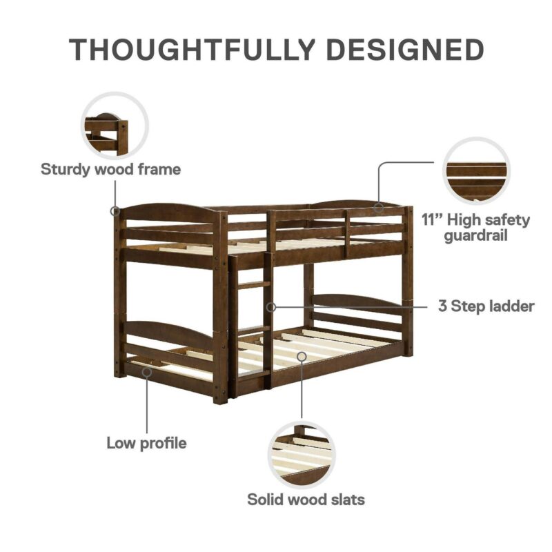 Better Homes and Gardens Tristan Twin-over-Twin Convertible Floor Bunk Bed, Mocha - Image 4