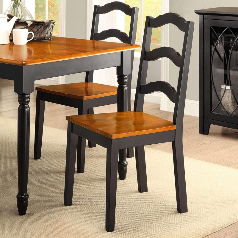 Better Homes and Gardens Autumn Lane Ladder Back Dining Chairs, Set of 2, Black and Oak - Image 2