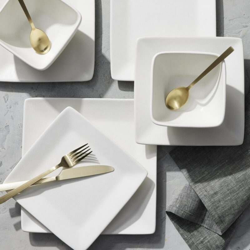Better Homes and Gardens-Cream Square Stoneware 12-Piece Dinnerware Set - Image 2