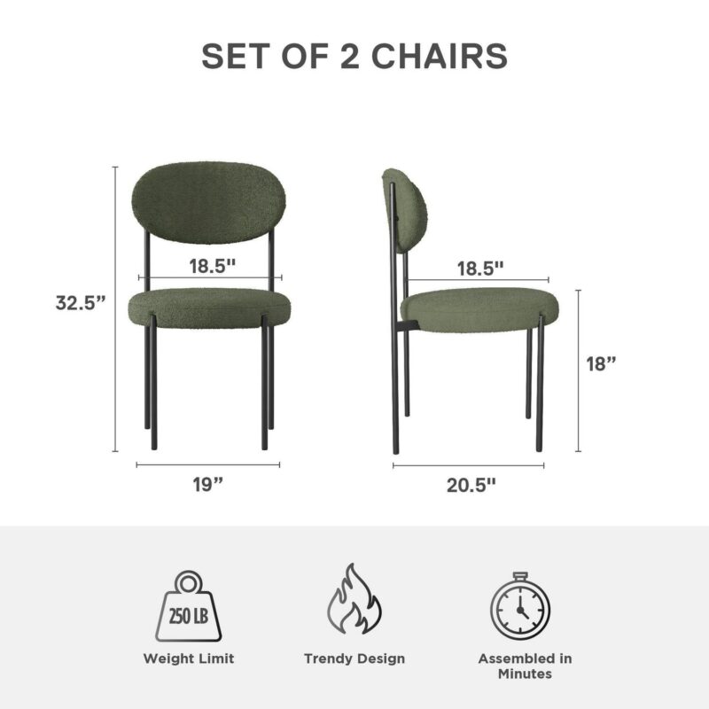 Better Homes and Gardens Boucle Dining Chairs, Olive, 2 Pack - Image 7