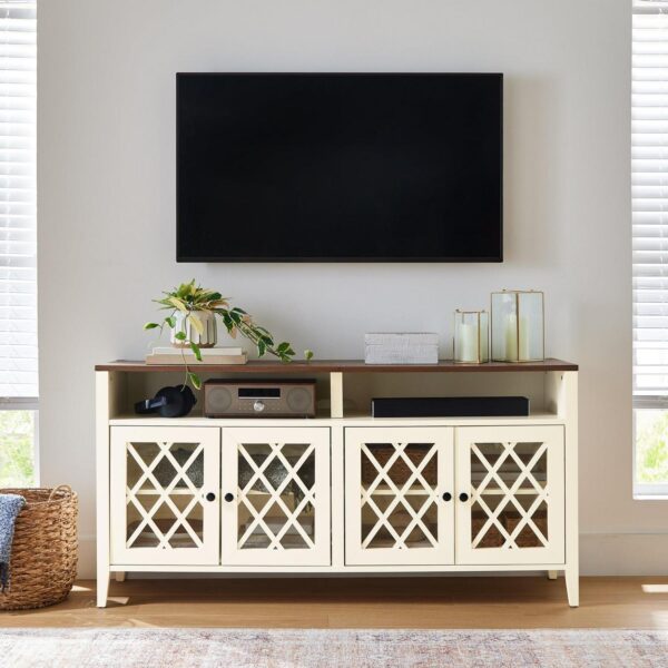 Better Homes and Gardens Trellis TV Stand for TVs up to 65 , Ivory/Walnut