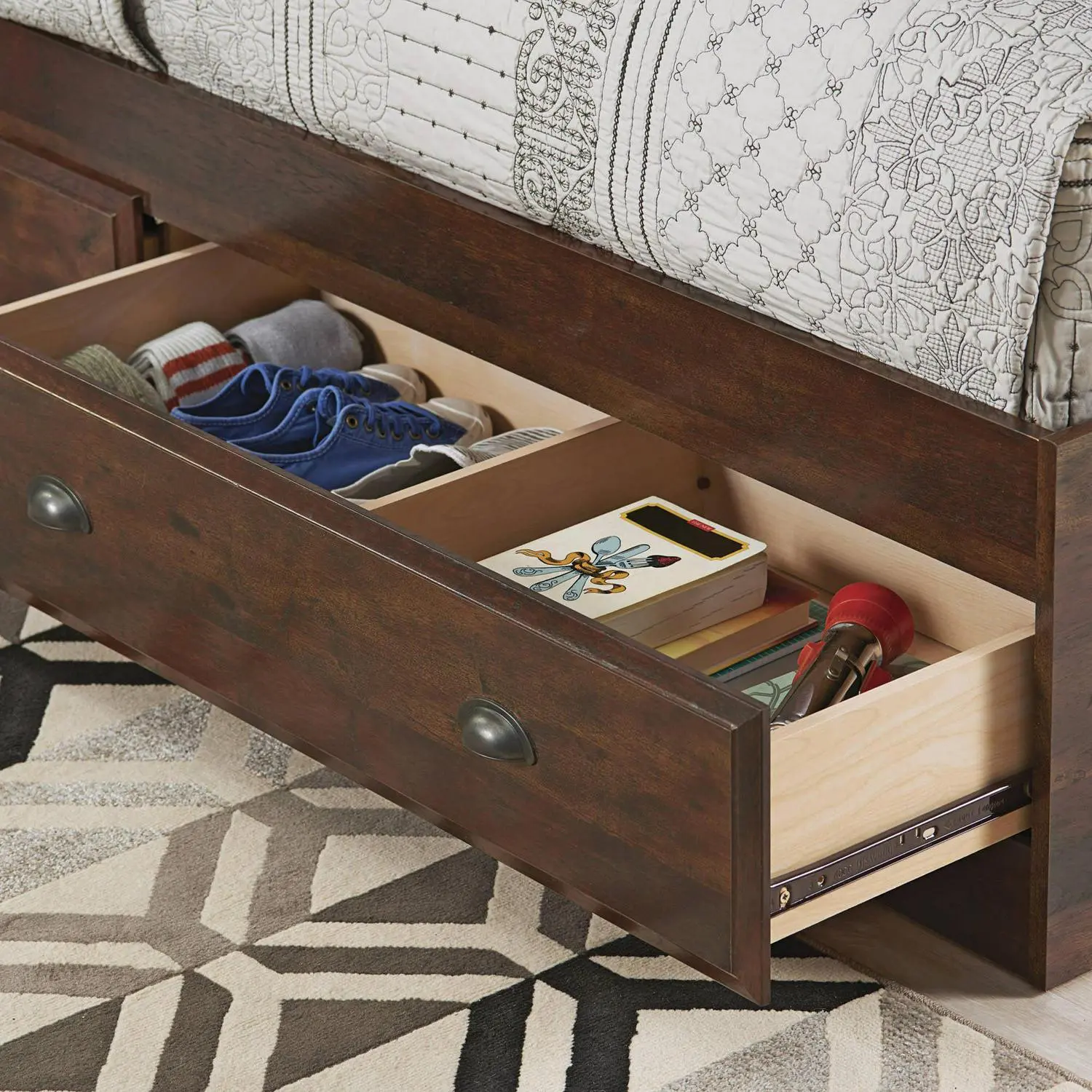 Better Homes and Gardens Leighton Mates Kid's Storage Bed, Twin, Rustic Cherry 3 Better Homes and Gardens Leighton Mates Kid's Storage Bed, Twin, Rustic Cherry - Image 3