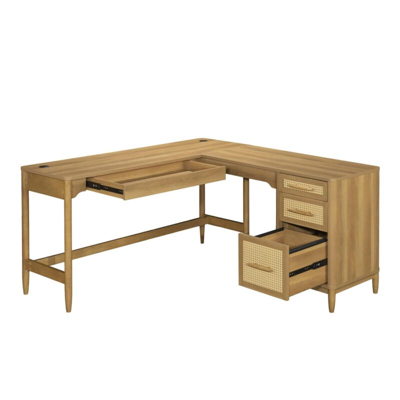 Better Homes and Gardens Springwood L-Shape Desk, Light Honey Finish - Image 5