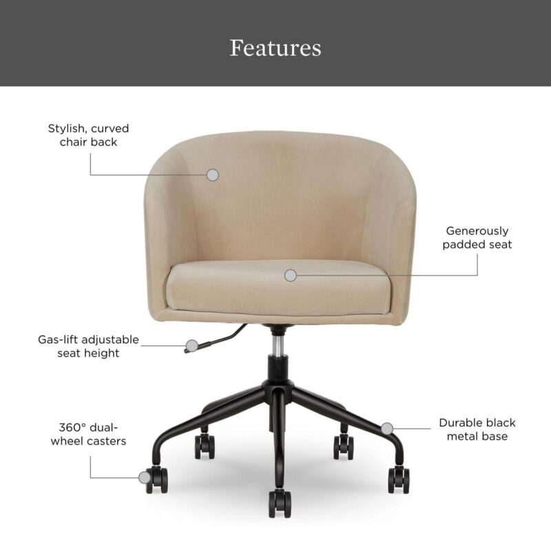 Better Homes and Gardens Wyatt Velvet Office Chair, Beige - Image 2