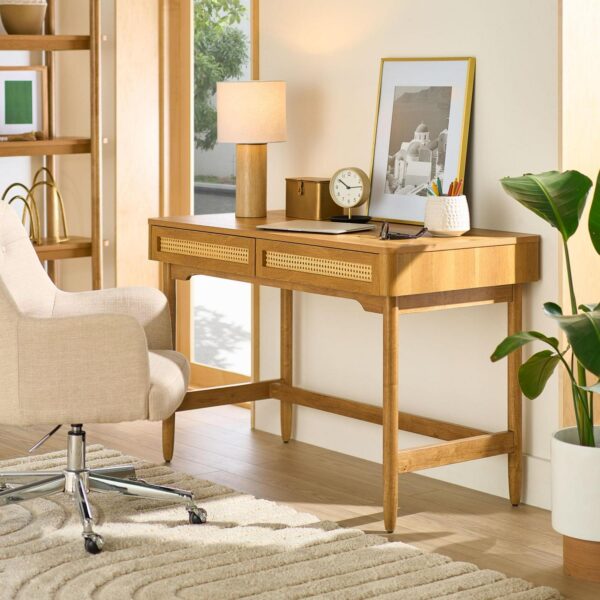 Better Homes and Gardens Springwood Caning Desk, Light Honey Finish