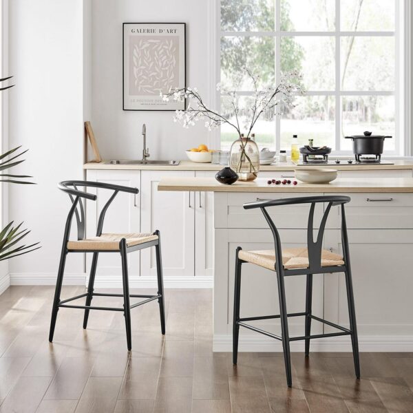 Better Homes and Gardens Springwood Wishbone Metal Counter Bar Stool 2 Pack, Black Color for Indoor