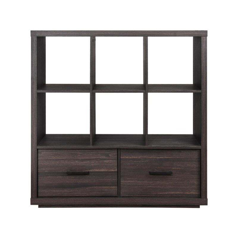 Better Homes and Gardens Steele 6 Cube Storage Bookcase Organizer with Drawers, Tobacco Oak Finish - Image 2