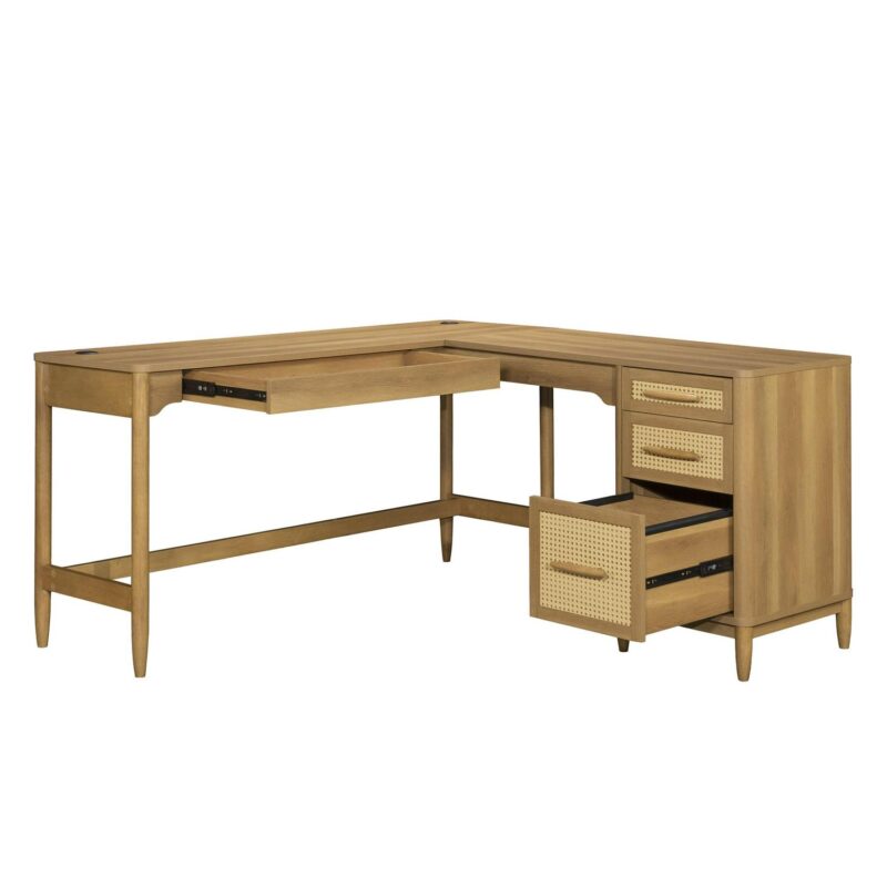 Better Homes and Gardens Springwood L-Shape Desk, Light Honey Finish - Image 4