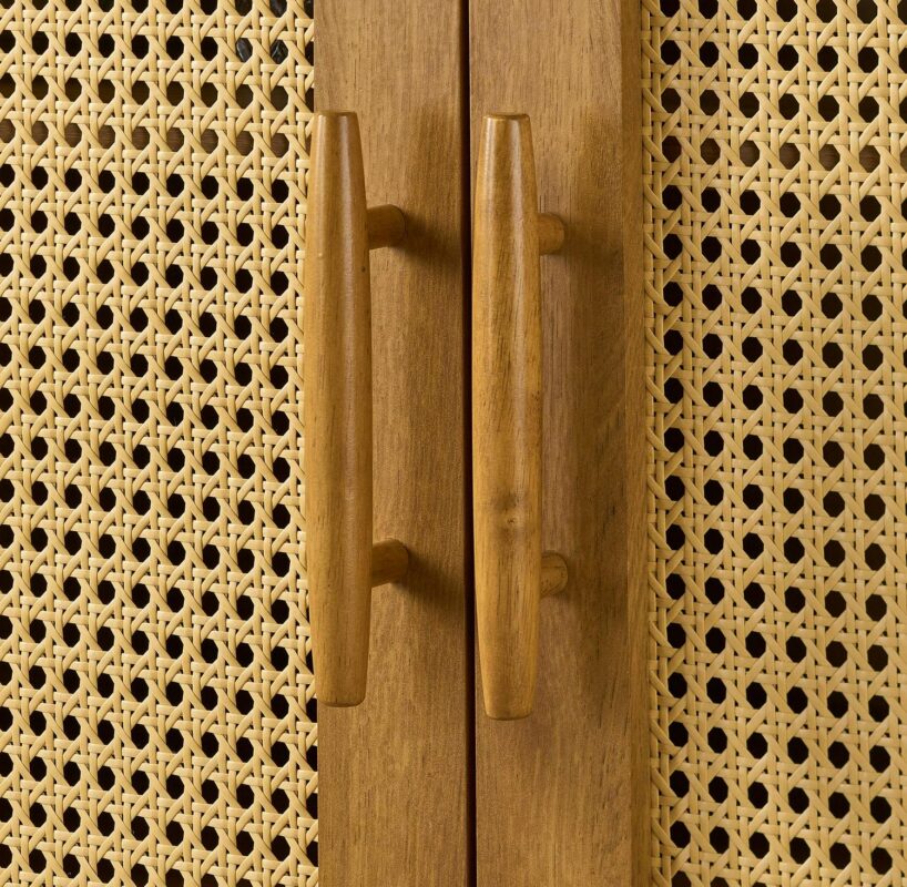 Better Homes and Gardens Springwood Caning Bar Cabinet, Light Honey Finish - Image 5