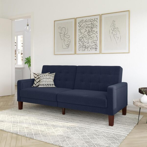 Better Homes and Gardens Porter Fabric Tufted Futon, Navy Linen