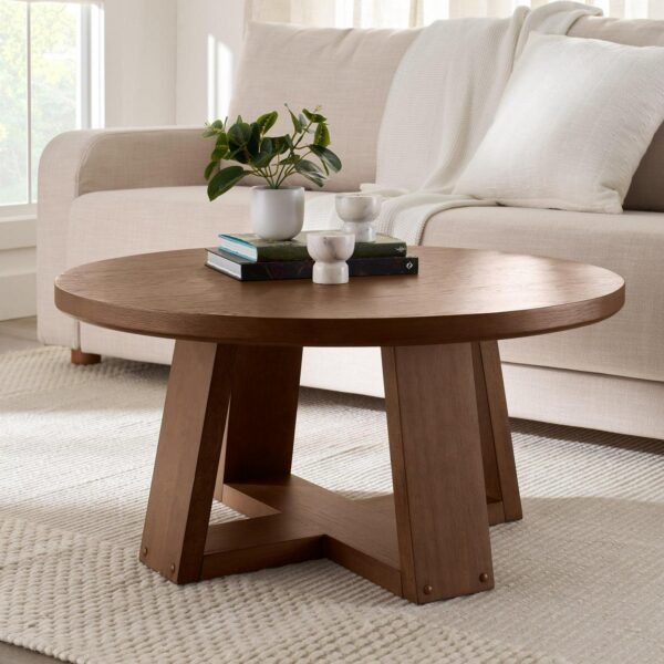 Better Homes and Gardens Ezra Coffee Table, Walnut Finish, Round