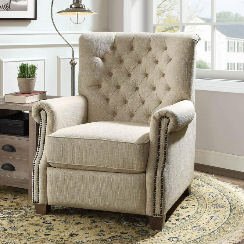 Better Homes and Gardens Tufted Push Back Recliner, Beige Fabric Upholstery - Image 4