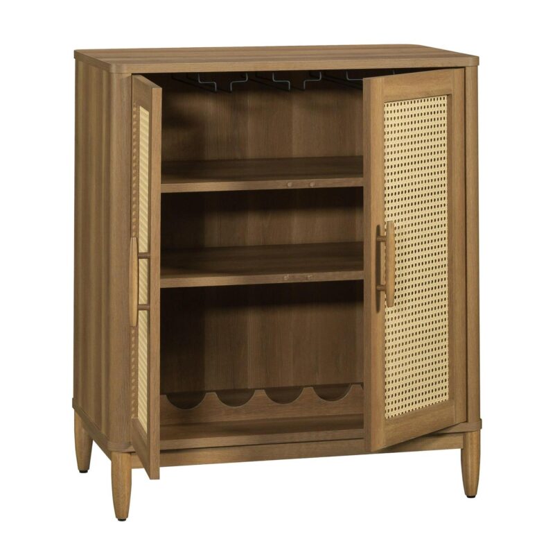 Better Homes and Gardens Springwood Caning Bar Cabinet, Light Honey Finish - Image 9