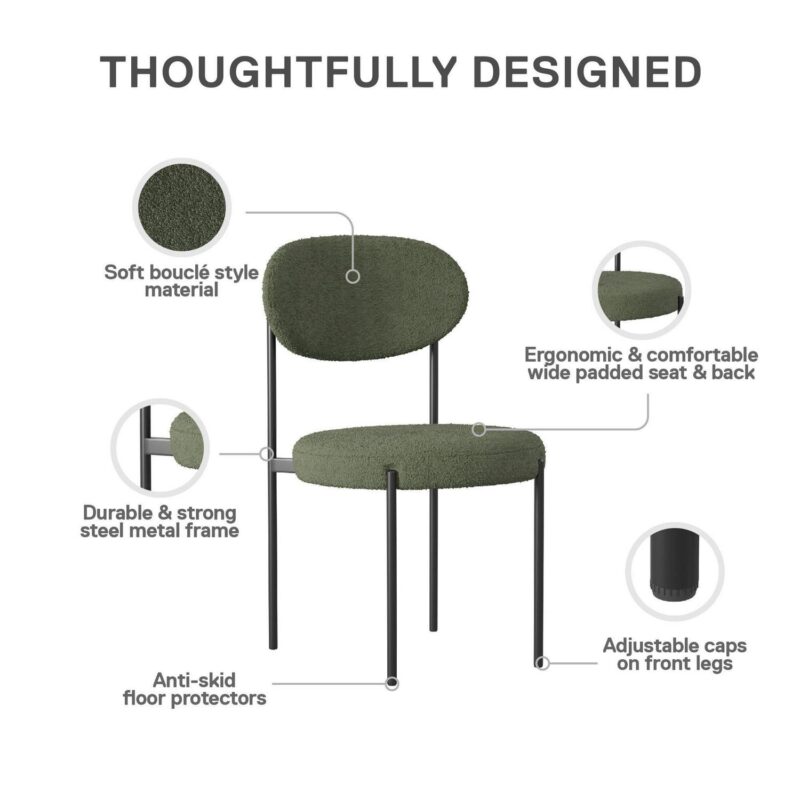 Better Homes and Gardens Boucle Dining Chairs, Olive, 2 Pack - Image 6