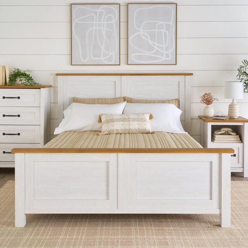 Better Homes and Gardens Modern Farmhouse Nightstand with USB, Alabaster and Light Honey Finish - Image 6