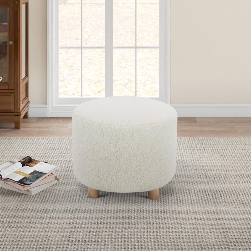 Better Homes and Gardens Mira Round Ottoman, Cream - Image 5