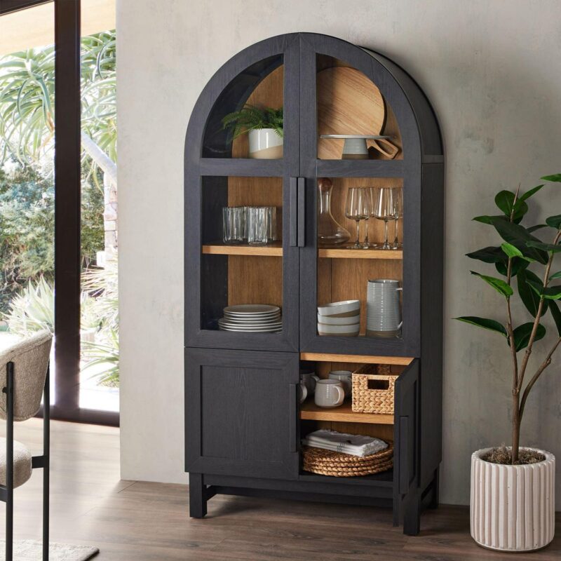 Better Homes and Gardens Juliet Kitchen Rounded Solid Wood Frame Arc Cabinet, Black Finish - Image 5
