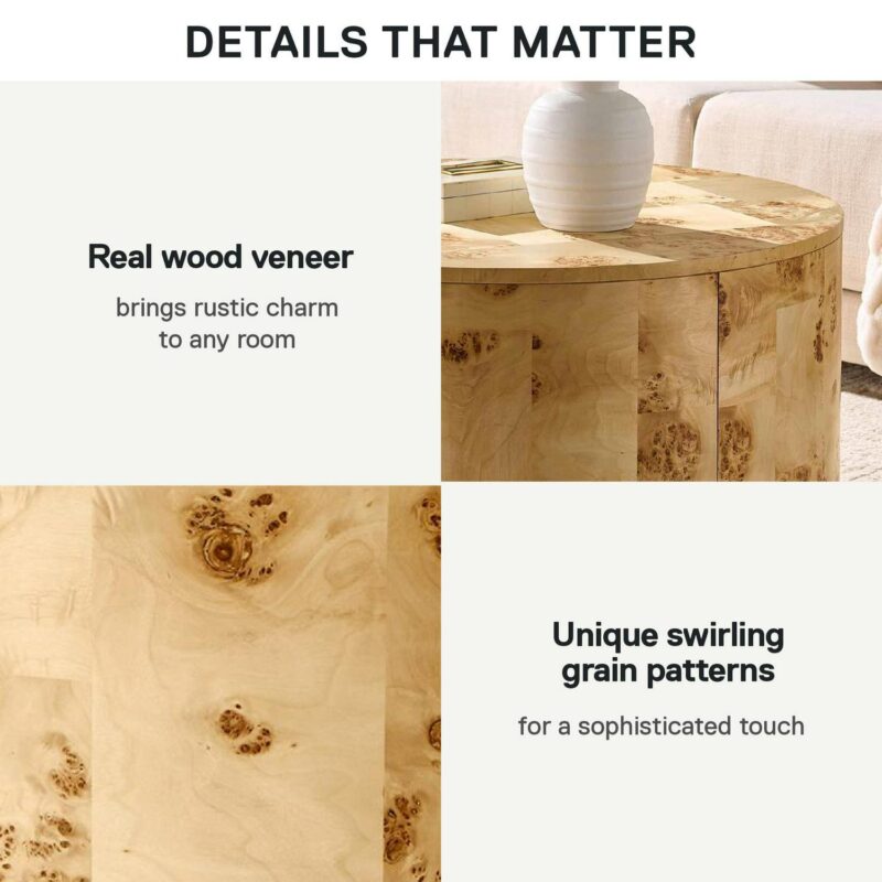 Better Homes and Gardens Burlwood Round Coffee Table, Light Burl Wood Veneer - Image 6
