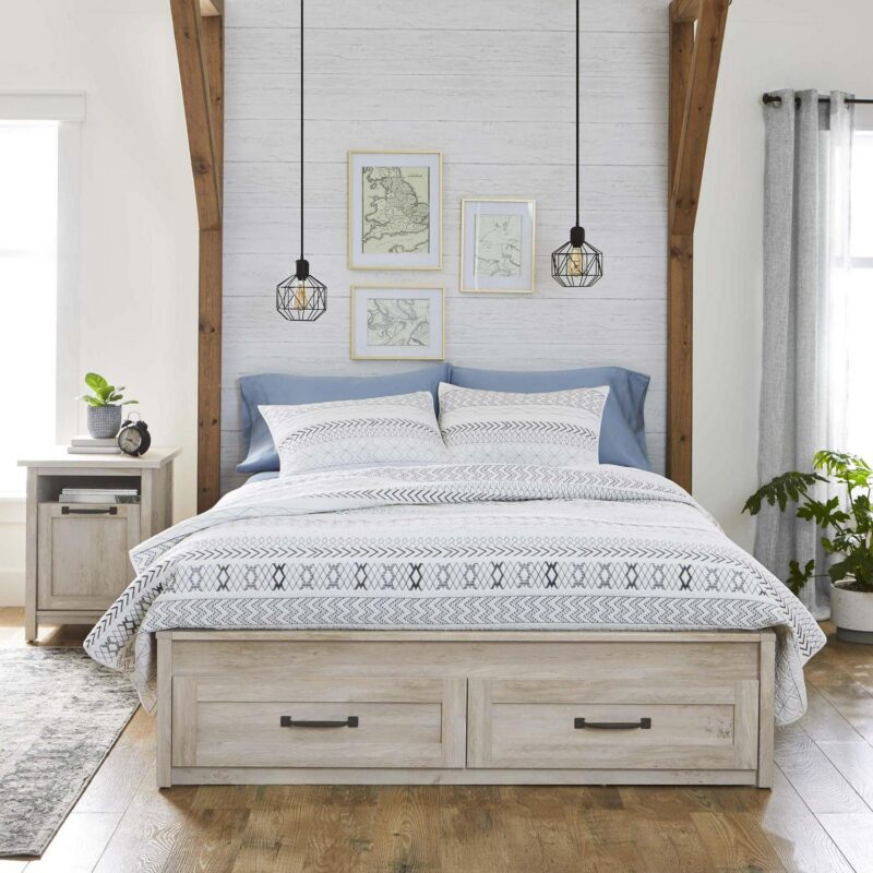 Better Homes and Gardens Modern Farmhouse Queen Platform Bed, Rustic White Finish - Image 3