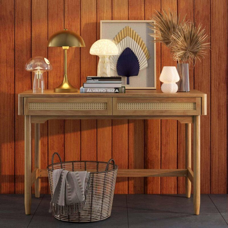 Better Homes and Gardens Springwood Caning Desk, Light Honey Finish - Image 3