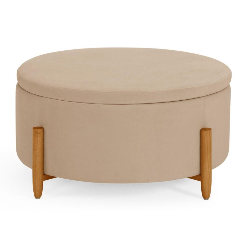 Better Homes and Gardens Springwood Round Storage Ottoman, Beige Velvet - Image 3