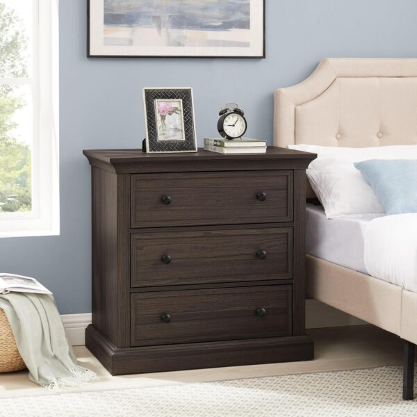 Better Homes and Gardens Canton 3-Drawer Nightstand with USB Port for Bed Room, Tobacco Oak Finish