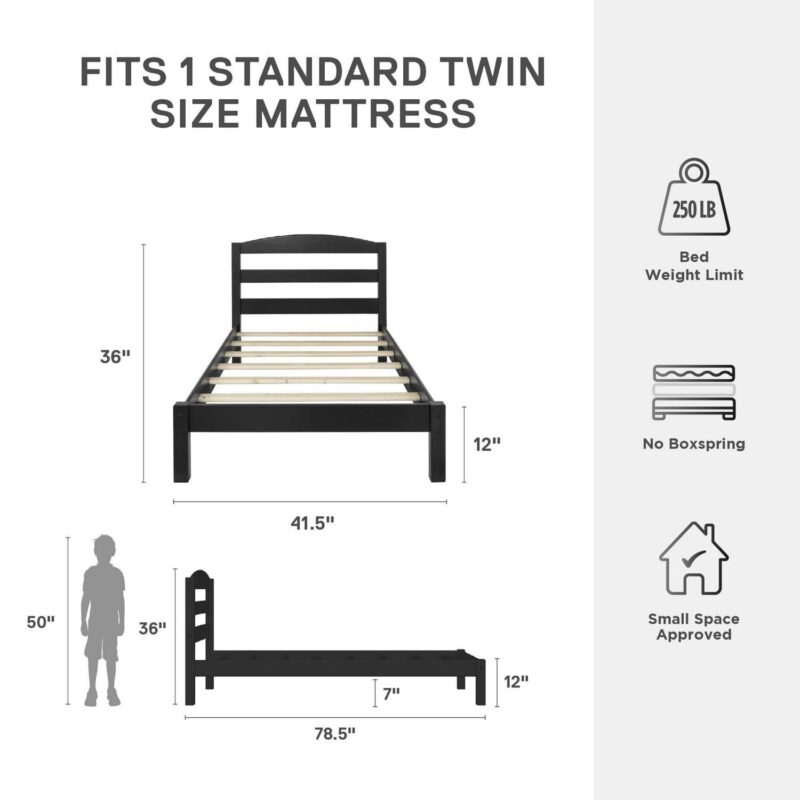 Better Homes and Gardens Leighton Kids Twin Size Bed, Wood Platform Bed Frame, Black - Image 7