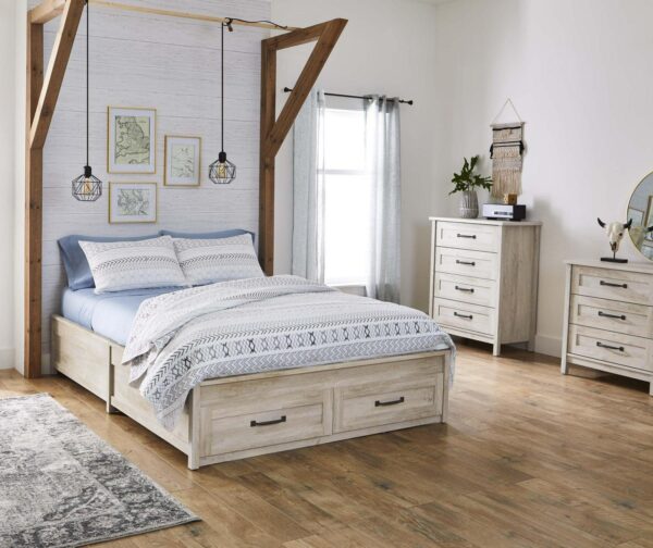 Better Homes and Gardens Modern Farmhouse Queen Platform Bed, Rustic White Finish