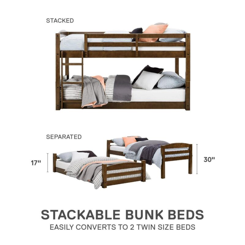 Better Homes and Gardens Tristan Twin-over-Twin Convertible Floor Bunk Bed, Mocha - Image 5