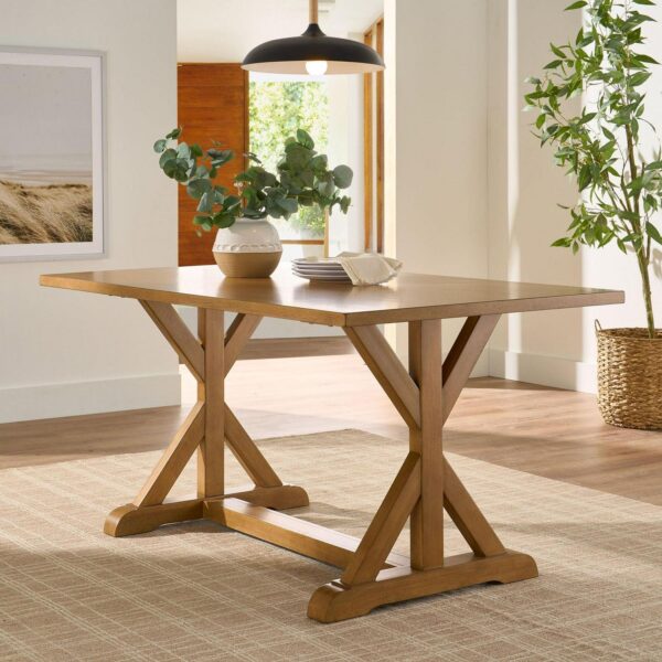 Better Homes and Gardens Modern 62 in Rectangle Solid Wood Dining Table, Light Honey