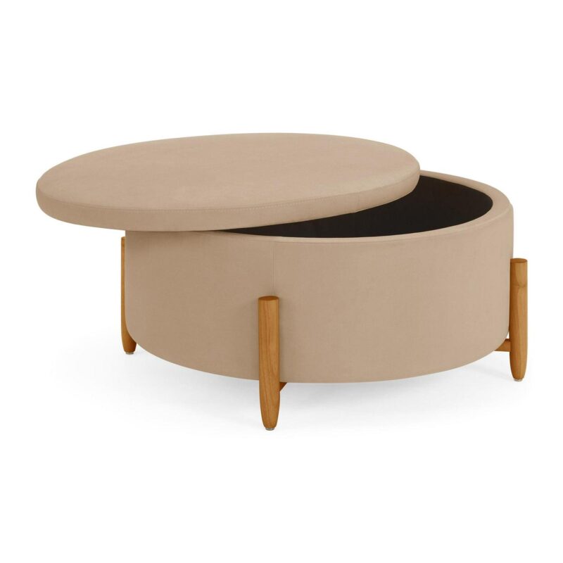 Better Homes and Gardens Springwood Round Storage Ottoman, Beige Velvet - Image 5