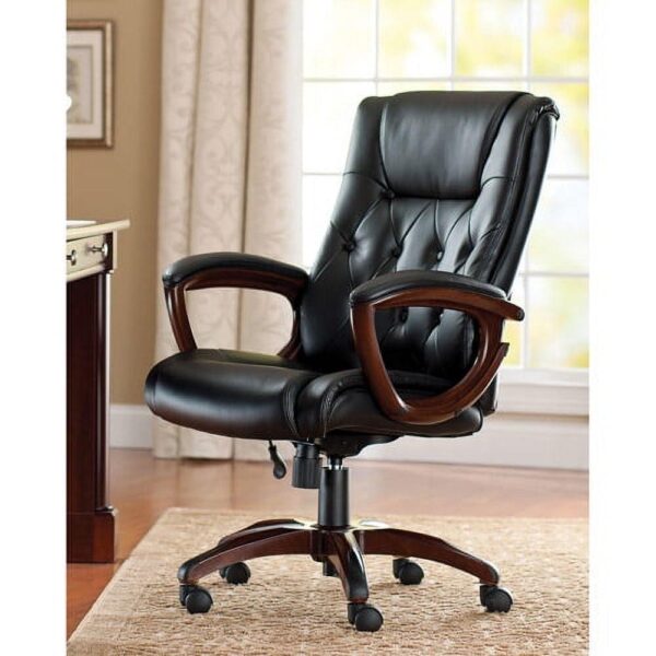 Better Homes and Gardens Executive, Mid-Back Manager's Office Chair with Arms, Black Bonded Leather