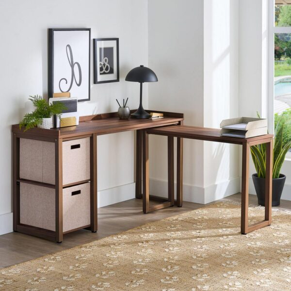 Better Homes and Gardens Ezra Modular L Desk with 2-Cube Storage, Walnut Finish