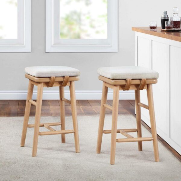 Better Homes and Gardens Springwood Barstool, Set of 2, Light Honey Finish