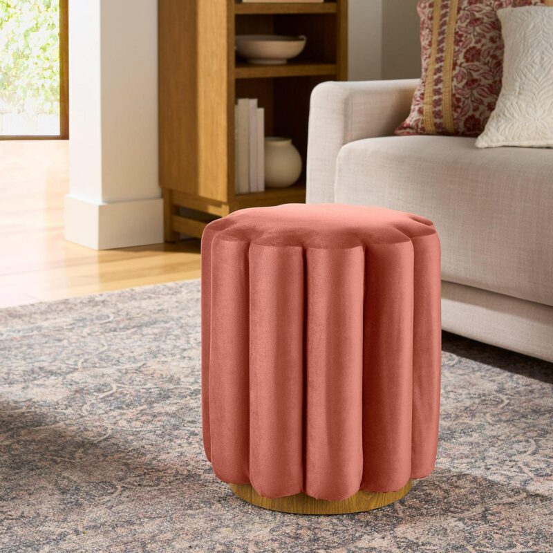 Better Homes and Gardens Lillian Velvet Tufted Ottoman, Rose - Image 2