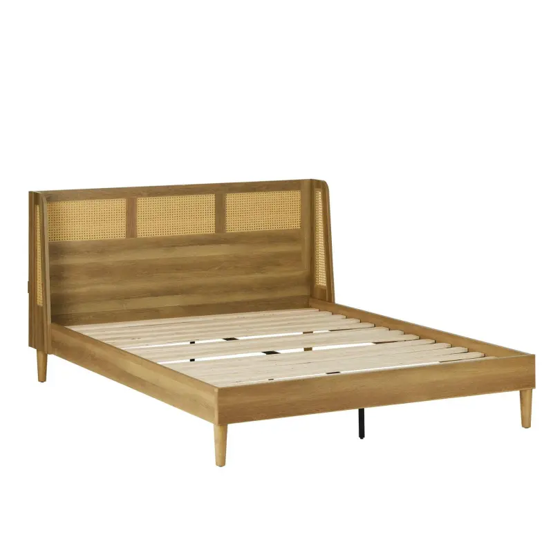 Better Homes and Gardens Springwood Caning King Platform Bed With Headboard, Light Honey Finish - Image 3