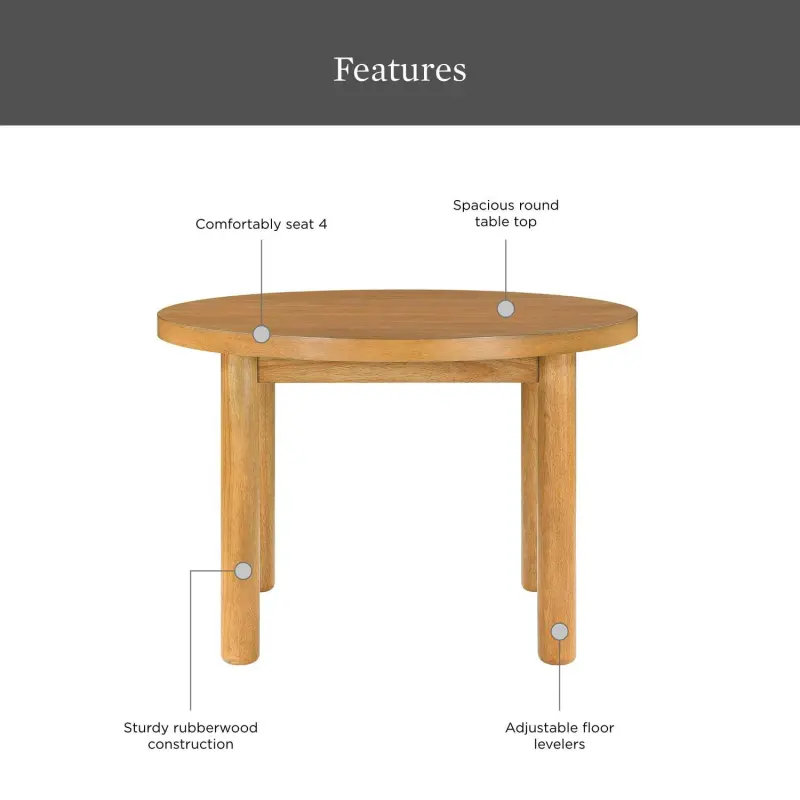 Better Homes and Gardens Adlin 39.125  Round Dining Table, Light Honey - Image 2