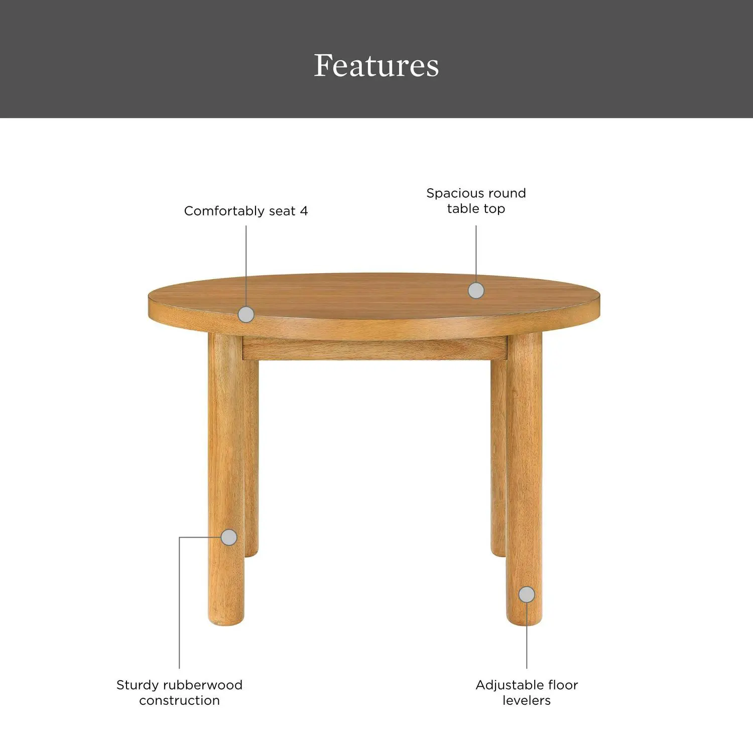 Better Homes and Gardens Adlin 39.125 Round Dining Table, Light Honey 2 Better Homes and Gardens Adlin 39.125  Round Dining Table, Light Honey - Image 2