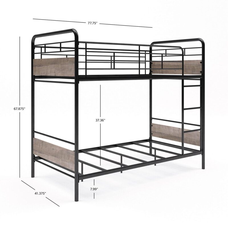 Better Homes and Gardens Anniston Twin Over Twin Bunk Bed, Metal Frame and Rustic Gray Accents - Image 2