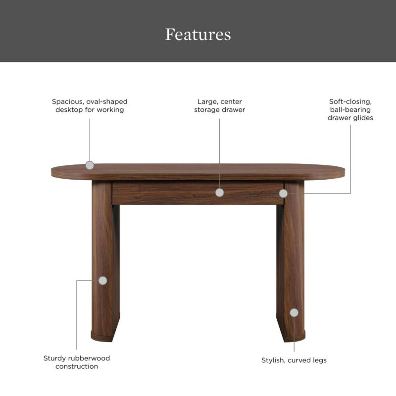 Better Homes and Gardens Juliet Oval Writing Desk, Walnut Finish - Image 4
