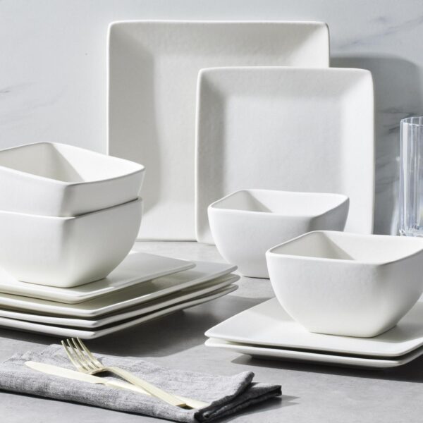 Better Homes and Gardens-Cream Square Stoneware 12-Piece Dinnerware Set