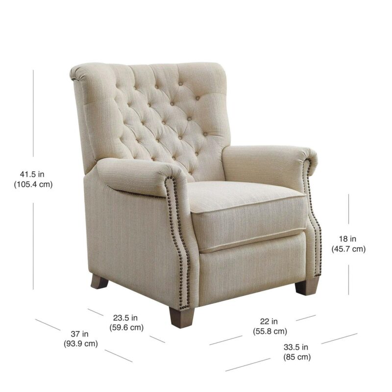 Better Homes and Gardens Tufted Push Back Recliner, Beige Fabric Upholstery - Image 6